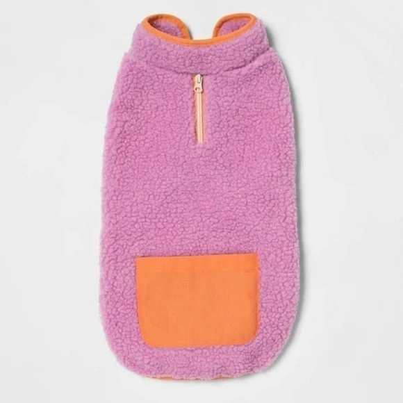 Dog Purple Orange Fuzzy Sherpa Warm Pullover Vest Pocket Size Small to 20lbs - Picture 2 of 6